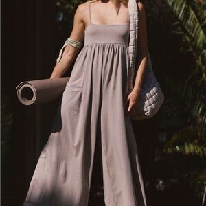 FP Movement by Free People Taupe Wide-Leg Spaghetti-Strap Jumpsuit